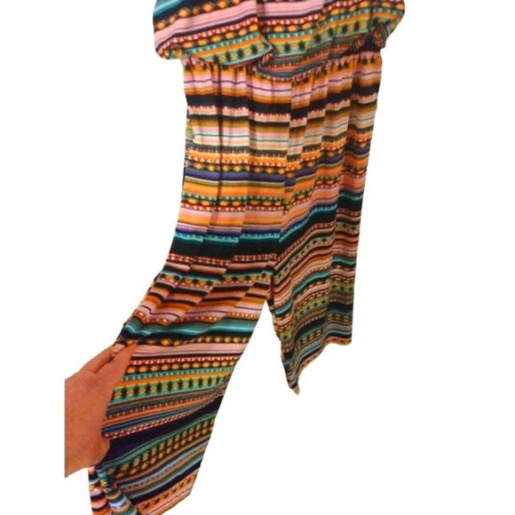 Expresso Aztec Pattern Multicolored Tank Elastic Gathered Waist Capri Romper XL - Picture 3 of 8
